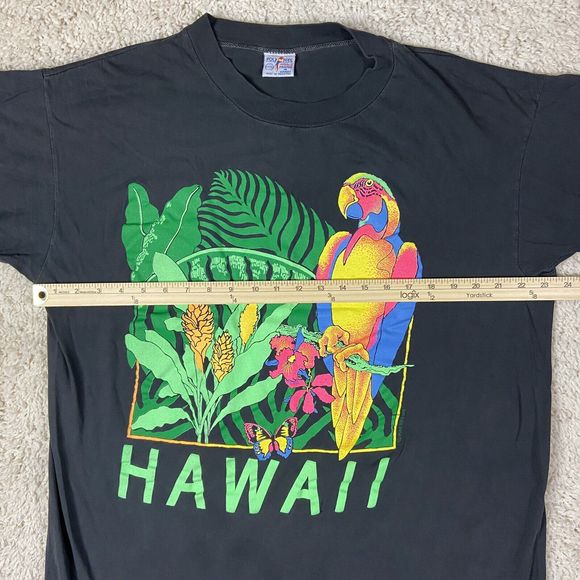 Vintage Poly Tees Shirt Adult XXXL Black Hawaii Parrot 1990 Flowers Butterfly - Picture 6 of 16